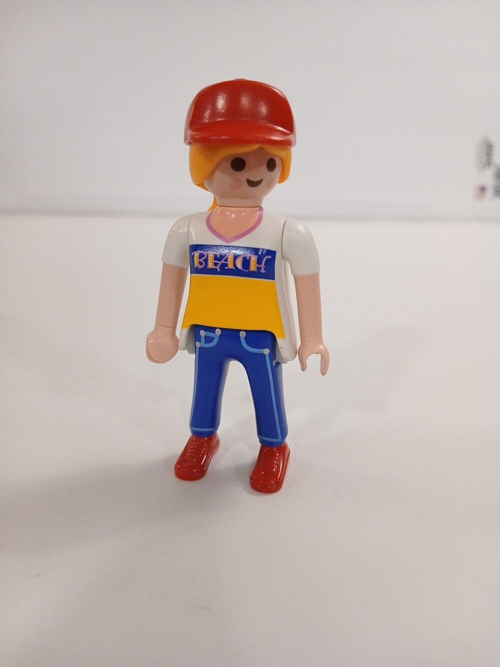 PLAYMOBIL Woman Figure In Beach Shirt, Blue Jeans, Red Shoes And Red Hat